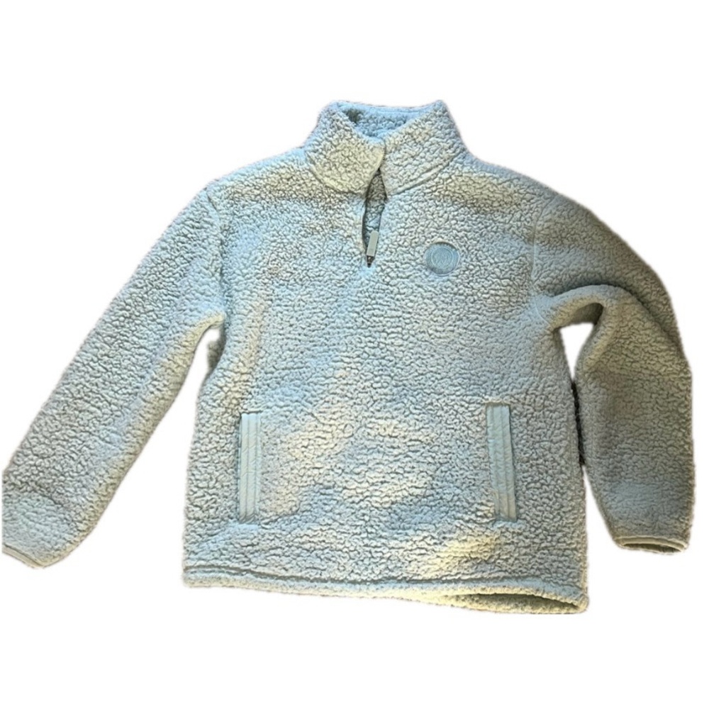 Ivory Ella Sherpa Quarter Zip Pullover - Light Blue